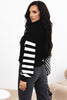 Smoke Gray Striped Plaid Patchwork Waffle Knit Turtleneck Sweater