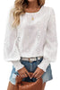 White Eyelet Embroidered Smocked Cuff Sheer Blouse