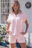 Khaki Stripe Dolman Sleeve Polo Shirt and Drawstring Shorts Set