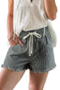Black Stripe Raw Edge Drawstring Elastic Waist Casual Denim Shorts