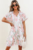 Pink Floral Contrast Edge Layered Short Sleeve Mini Dress