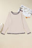 Parchment Ribbed Contrast Leopard Edge Round Neck Plus Knit Top