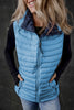 Black Plush Collared Quilted Zipped Puffer Vest