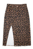 Brown Leopard Denim Frayed Split Denim Midi Skirt