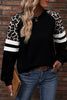 Black Leopard Print Colorblock Raglan Sleeve Sweatshirt