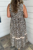 White Leopard Print Colorblock Trim Sleeveless Midi Dress