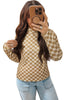 Khaki Check Pattern Turtleneck Ribbed Slim Long Sleeve Tee