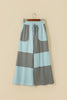 Beau Blue Raw Seam Colorblock Wide Leg Ankle Length Casual Pants