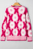Pink XOXO Pattern Drop Shoulder Crewneck Valentines Sweater