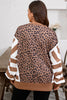 Khaki Leopard Striped Patchwork Plus Size Loose Sweatshirt