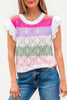 Rose Stripe Colorblock Hollowed Knit Scallop Edge Sweater Vest