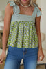 Green Fashion Printed Knot Straps Babydoll Tank Top
