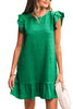 Dark Green Textured Flutter Sleeve Ruffled Mini Dress