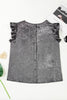 Silvery Metallic Round Neck Ruffle Trim Sleeveless Top
