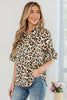 Khaki Leopard Print Ruffle Trim 3/4 Sleeve Loose Shirt