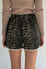 Khaki Contrast Scalloped Lace Trim Leopard Denim Shorts