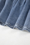 Dusk Blue Ruffled Collared Side Pockets Puff Sleeve Denim Mini Dress