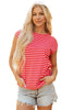 Red Stripe Ribbed Cap Sleeve Round Neck T Shirt