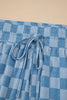 Sky Blue Checkered Elastic High Waist Loose Casual Pants