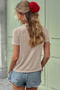 Smoke Gray Solid Color Lace Patched Detail Round Neck Tee