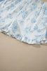 Sky Blue Floral Print Striped Detail Long Sleeve Top Ruffle Hem Shorts 2pcs Set