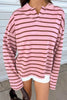 Pink Stripe Striped Long Sleeve Collar Shift Top