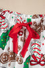 White Christmas Pattern Button V Neck Pullover Drawstring Pants 2pcs Lounge Set