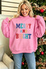 Peach Blossom MERRY AND BRIGHT Stitched Letter Pattern Mock Neck Sweatshirt