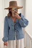Dusk Blue Tied Front Long Puff Sleeve Denim Top