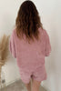 Fushia Solid Color Textured Knit Drop Shoulder Pullover Drawstring Shorts Set