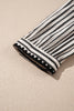 Black Stripe Scallop Trim Shirt Collar Half Button 3/4 Sleeve Long Dress