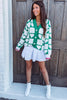 Sea Green Plaid Heart Knit V Neck Button Down Sweater Cardigan
