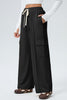 Black Solid Color Drawstring Elastic Waist Cargo Patch Pocket Active Pants