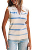 Sky Blue Stripe Split V Neck Collared Ribbed Sweater Vest