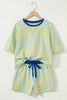 Green Stripe Drop Shoulder Boxy Casual Terry Short Set