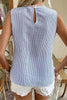 Sky Blue Stripe Lace Patchwork Crew Neck Tank Top