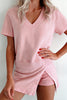 Beau Blue Mineral Wash V Neck Tee Matching Skort Set