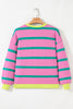 Pink Stripe Colorblock Drop Shoulder Buttoned Loose Cardigan