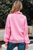 Bonbon Embroidered Flower Patchwork Snap Buttons Pullover Sweatshirt