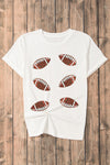 White Sequined Rugby Football Graphic Cotton T Shirt