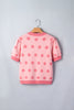 Rose Red Polka Dot Puff Short Sleeve Sweater Top