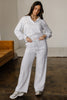 Bright Pink Polo Collar V Neck Pullover and Drawstring Sweatpants Set