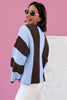 Fushia Striped Color Block Thermal Textured Knit Drop Shoulder Sweater