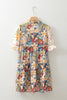 Multicolour Boho Floral Print Crochet Patchwork V Neck Loose Mini Dress
