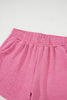 Pink Textured V Neck T Shirt and Shorts Set