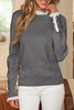 Racing Red Lace Trim Patchwork Buttoned Cuffs Loose Sweater