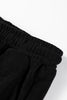 Black Solid Color Textured Knit Drop Shoulder Pullover Drawstring Shorts Set