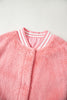 Gossamer Pink Varsity Striped Banding Patchwork Winter Plush Vest