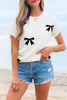 Black Bow Pattern Knit Short Sleeve Sweater