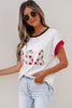 White USA Sequin Color Block Trim Loose T Shirt